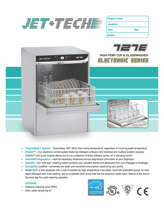 Jet-Tech -727-E - Undercounter Glasswasher - Brand New - Maltese & Co New and Used restaurant Equipment