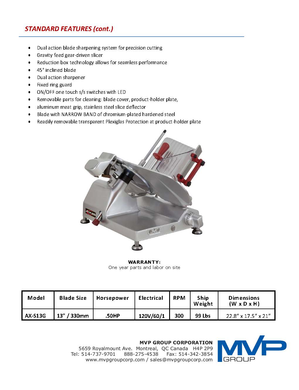 Axis - S13G - Slicer - Brand New - Maltese & Co New and Used restaurant Equipment
