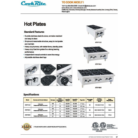 CookRite - 4 Burners, Independent Manual Control - Liquid Propane - Maltese & Co New and Used restaurant Equipment