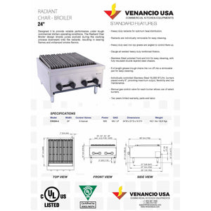 Venancio - 24" Gas Charbroiler - 4 Manual Controls - CGG24 - Maltese & Co New and Used  restaurant Equipment 