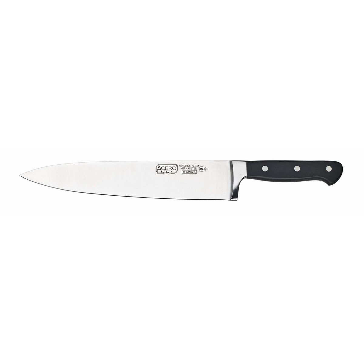 Winco - KFP-100 - ACERO 10" Chef Knife, Triple Riveted, Full Tang Forged Blade - Chef Cutlery - Maltese & Co New and Used restaurant Equipment