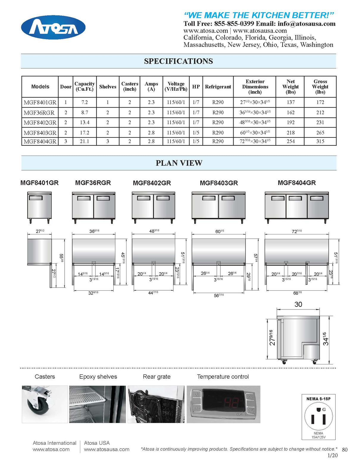 Atosa MGF8404GR 72'' Undercounter Refrigerator - 21.13 Cubic Ft. - Maltese & Co New and Used restaurant Equipment