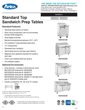 Atosa MSF8304GR 72'' Sandwich Prep. Table - 21.13 Cubic Ft. - Maltese & Co New and Used  restaurant Equipment 