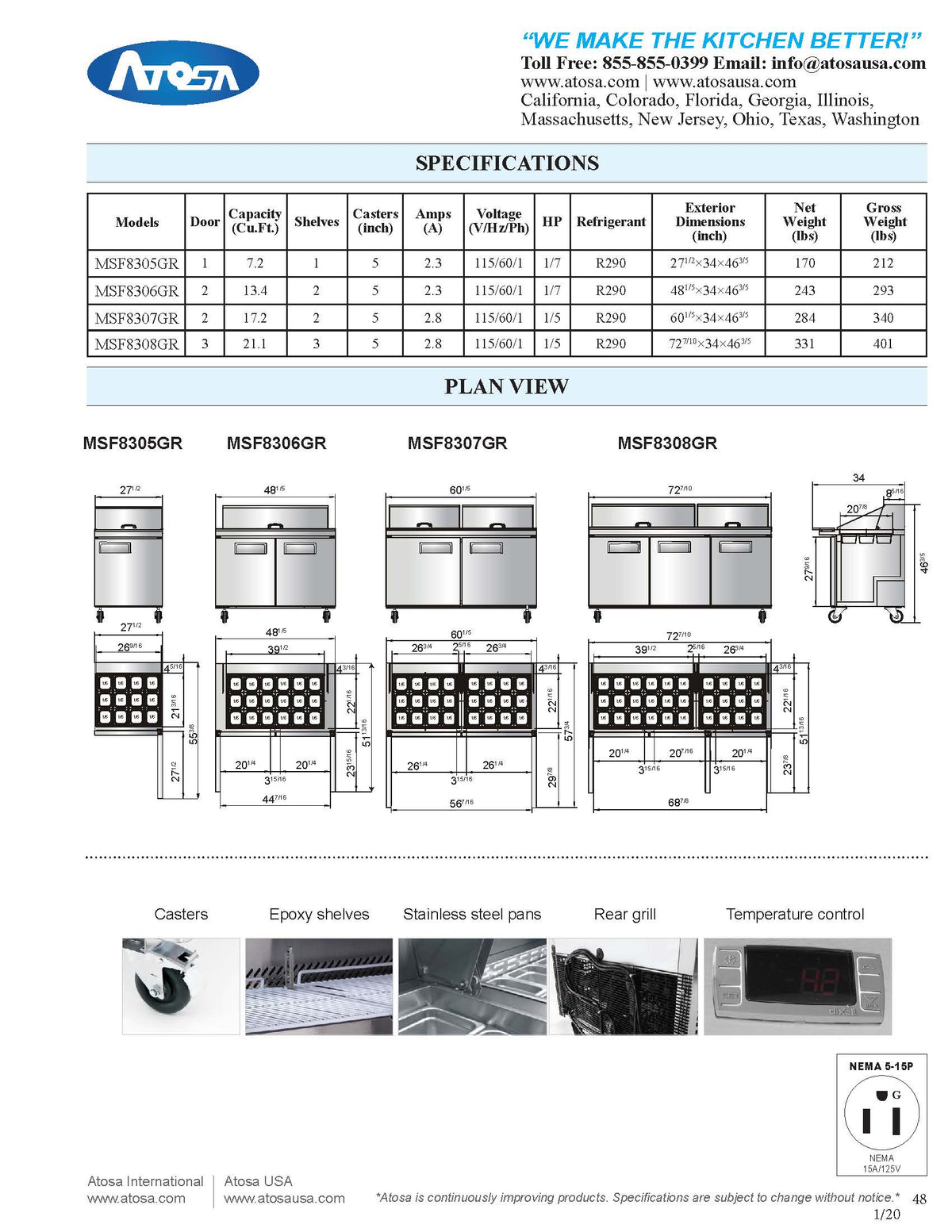 Atosa MSF8306GR 48'' Mega top Sandwich Prep. Table - 13.38 Cubic Ft. - Maltese & Co New and Used restaurant Equipment