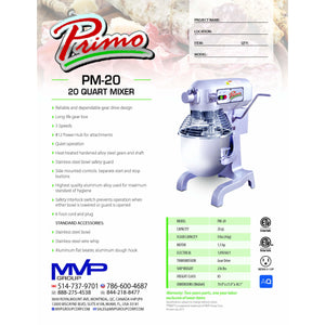 Primo - PM-20 - Planetary Mixer - Brand New - Maltese & Co New and Used  restaurant Equipment 