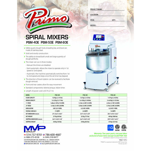 Primo - PSM-50E - Spiral Mixer - Brand New - Maltese & Co New and Used restaurant Equipment