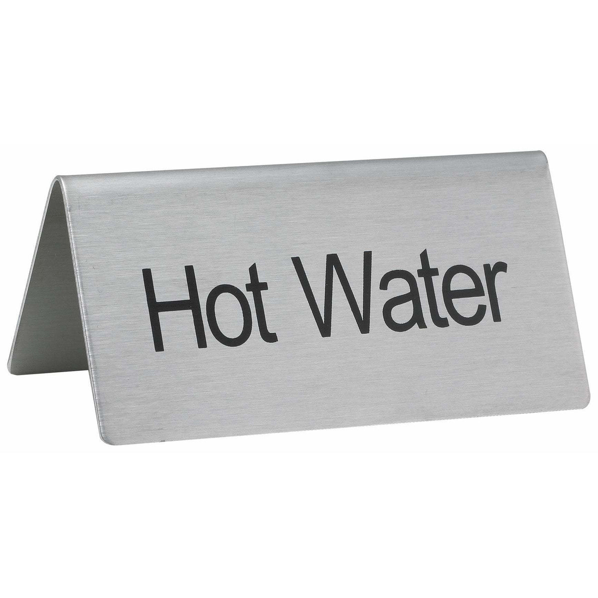 Winco - SGN-104 - Tent Sign, "Hot Water", Stainless Steel - Buffet Service - Maltese & Co New and Used restaurant Equipment