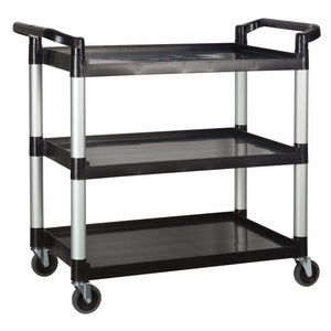 Winco - UC-3019K - Plastic Utility Cart, 40-3/4"L x 19-1/2"W x 37-3/8"H, 3 Tier, Black - Bussing - Maltese & Co New and Used  restaurant Equipment 