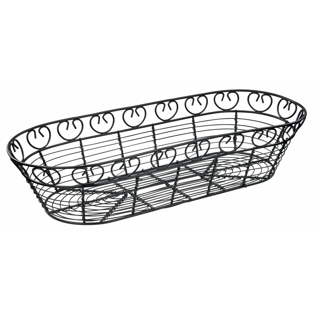 Winco - WBKG-15 - Bread/Fruit Basket, Black Wire, Oval, 15" x 6-1/4" x 3" - Tabletop - Maltese & Co New and Used restaurant Equipment