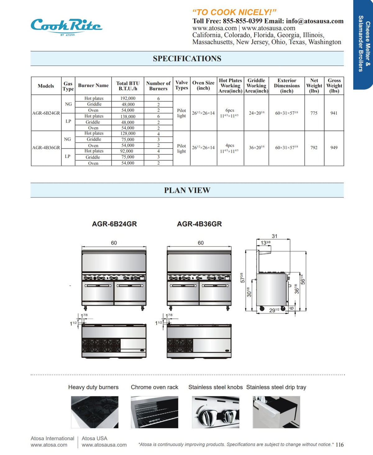 CookRite - AGR-4B36GR-LP - AGR-4B36GR-NG - Range, 60", 4 Burners, 36" Griddle - Maltese & Co