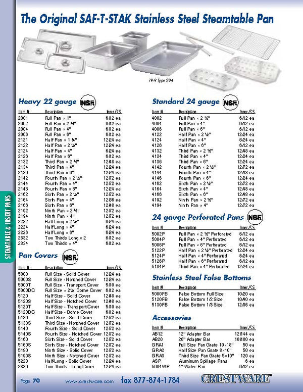 Crestware 2132 SAFTSTAK Third x 2 1/2" Pan Maltese & Co