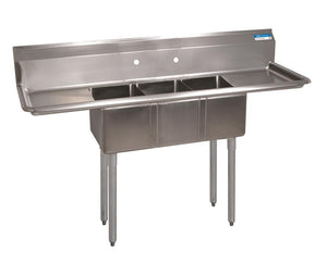 BK Resources - BKS-3-1014-10-12T - 3 Compartment Sink With Dual 12" Drainboards - Maltese & Co
