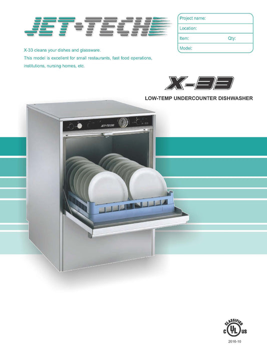 Jet-Tech -X-33 - Low Temp Undercounter Dishwasher - Brand New - Maltese & Co New and Used  restaurant Equipment 