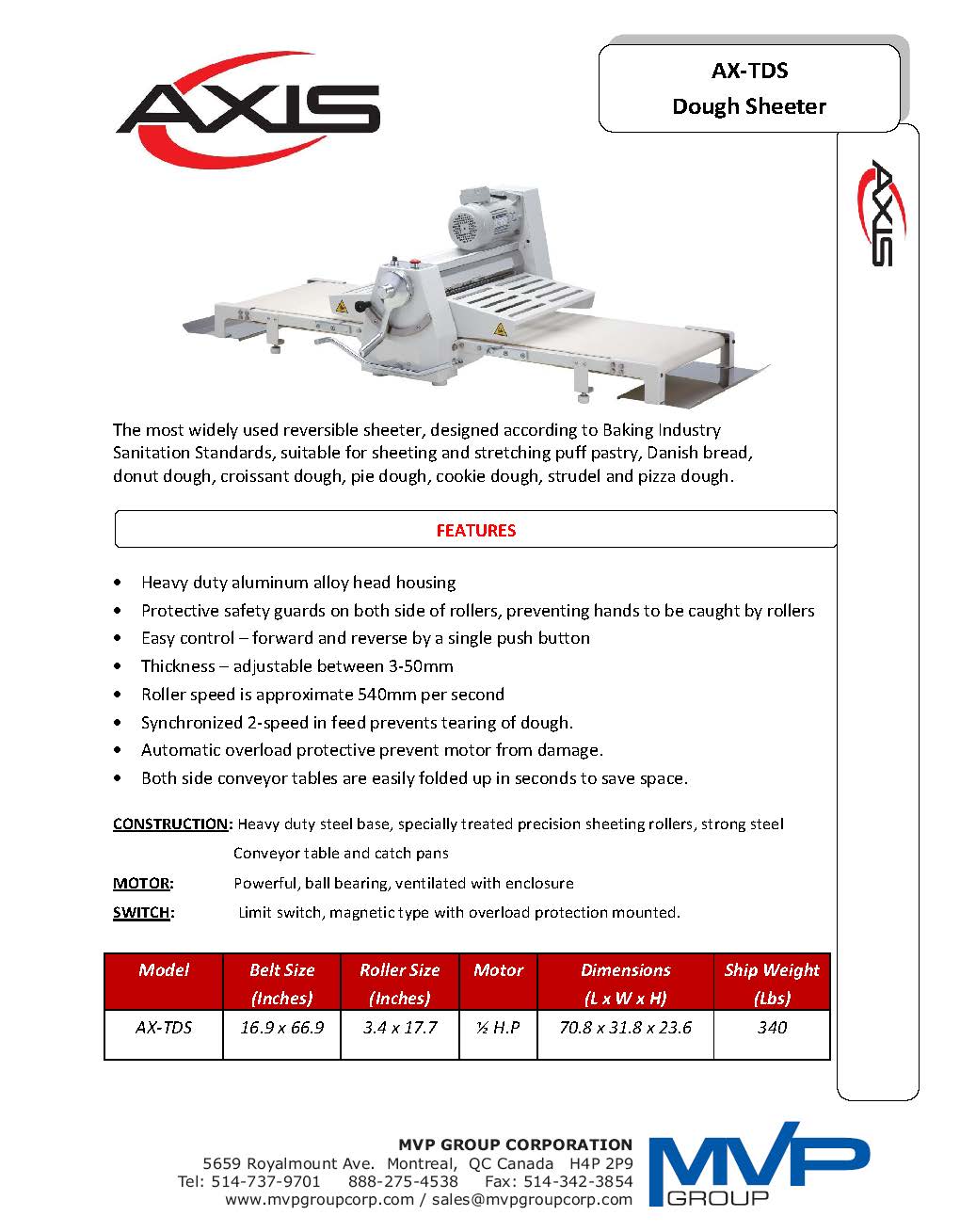 Axis - AX-TDS - Dough Sheeter - Brand New - Maltese & Co New and Used  restaurant Equipment 