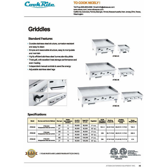 CookRite - 4 Burners, Independent Manual Control - Natural Gas - Maltese & Co New and Used  restaurant Equipment 