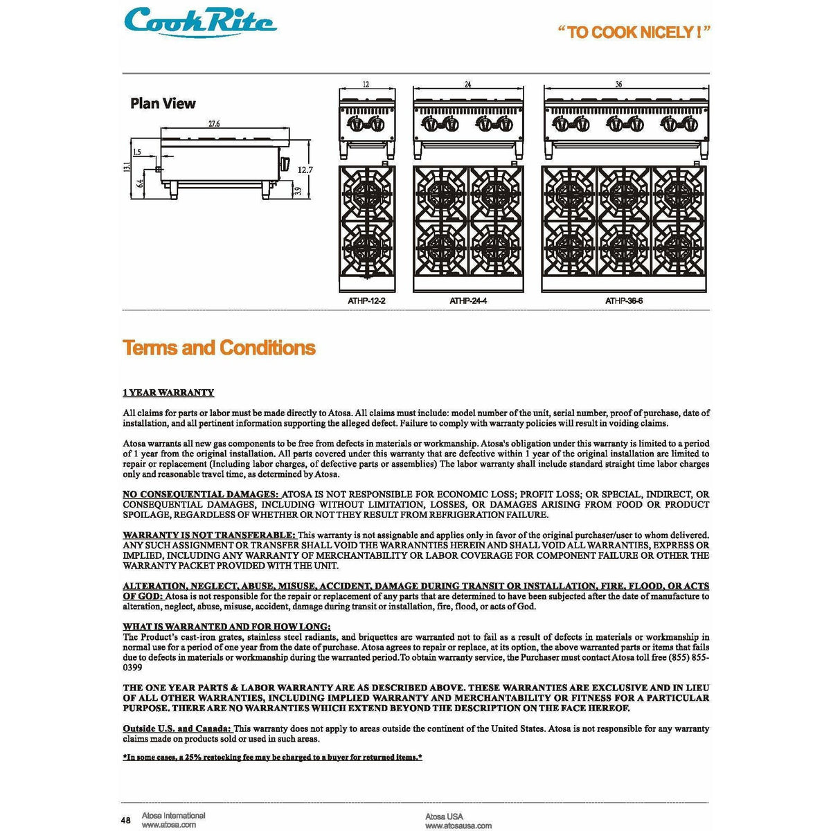 CookRite - 6 Burners, Independent Manual Control - Liquid Propane ATHP-36-6 - Maltese & Co New and Used  restaurant Equipment 