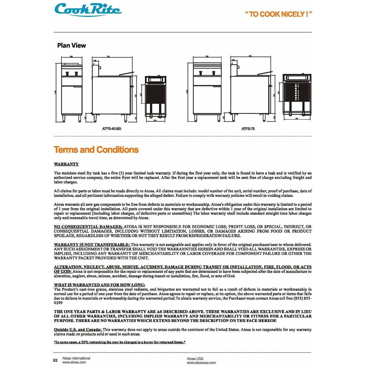CookRite - 50lbs, 4 Burners, Independent Manual Control - Liquid Propane - Maltese & Co New and Used  restaurant Equipment 