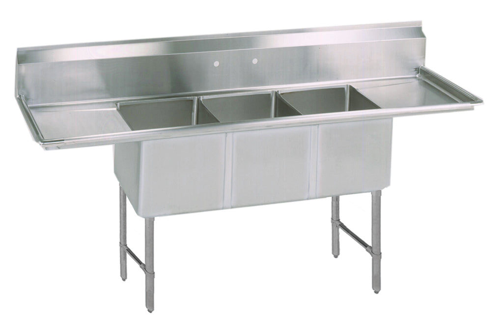 3 COMP SINK 15X15X14D 2-15" DB W/ STAINLESS STEEL LEGS & BRACING - Maltese & Co