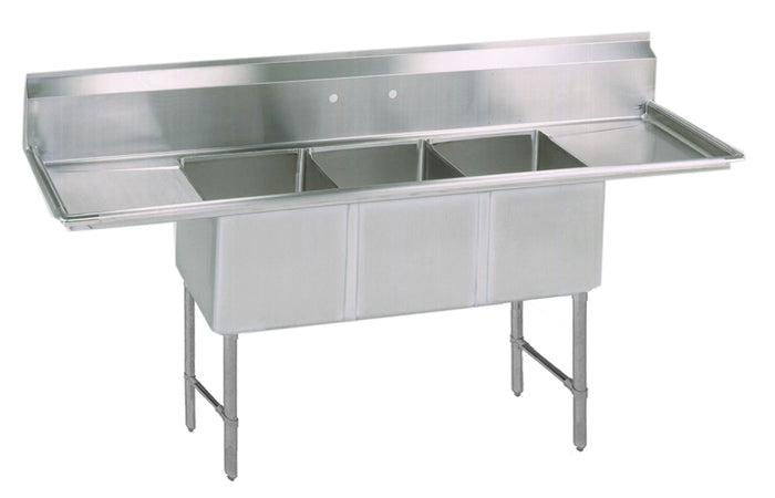 3 COMP SINK 15X15X14D 2-15" DB W/ STAINLESS STEEL LEGS & BRACING - Maltese & Co