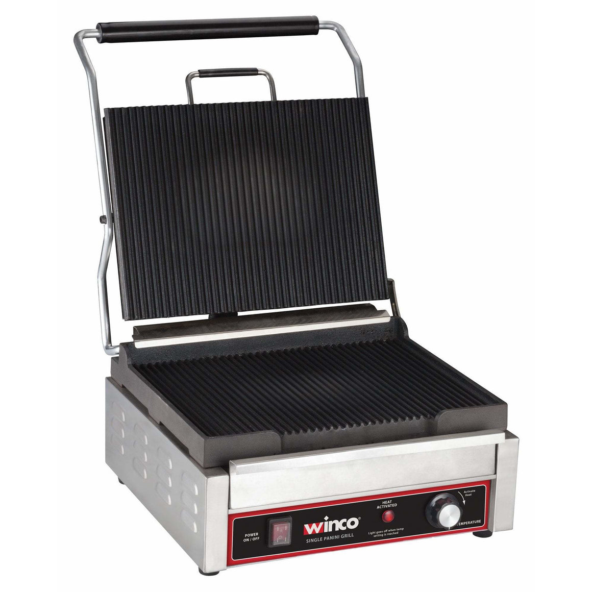 Winco - EPG-1C - Panini Grill, Single, 14" Ribbed Plate, 120V, 1750W, 14.5A - Countertop - Maltese & Co New and Used  restaurant Equipment 