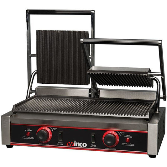 Winco - EPG-2 - Panini Grill, Double, 9" Ribbed Plates, 120V - Countertop - Maltese & Co New and Used  restaurant Equipment 