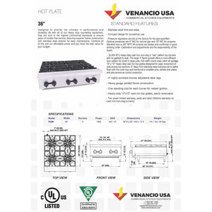 Venancio - 36" Gas Hot Plate - 6 Burner Controls - FA6M - Maltese & Co New and Used  restaurant Equipment 
