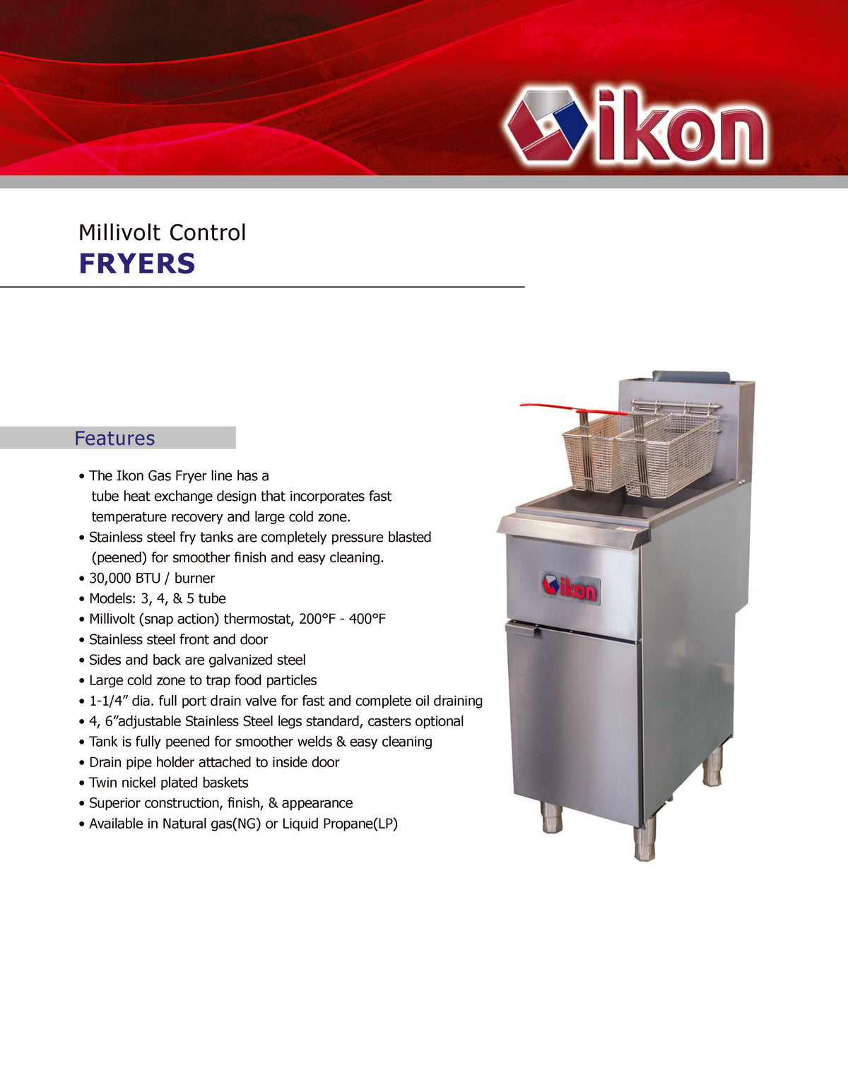 IKON COOKING - IGF-35/40 NG - 90,000 BTU Fryer 3-tube - Brand New - Maltese & Co New and Used  restaurant Equipment 