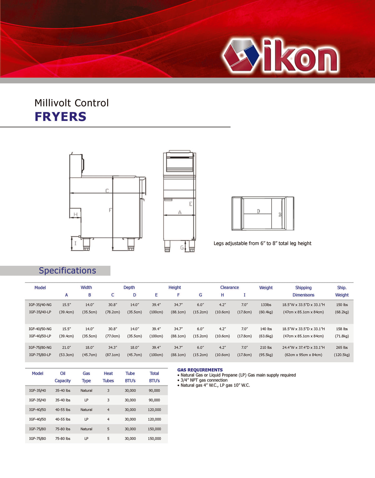 IKON COOKING - IGF-35/40 NG - 90,000 BTU Fryer 3-tube - Brand New - Maltese & Co New and Used  restaurant Equipment 