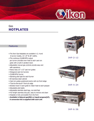 IKON COOKING - IHP-6-36 - Gas Hotplate - 6 burner - Brand New - Maltese & Co New and Used  restaurant Equipment 