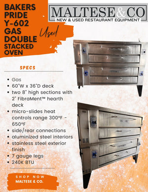 Bakers Pride Y-602 Twin Super Deck Pizza Oven 60" Wide x 36" Deep - Maltese & Co