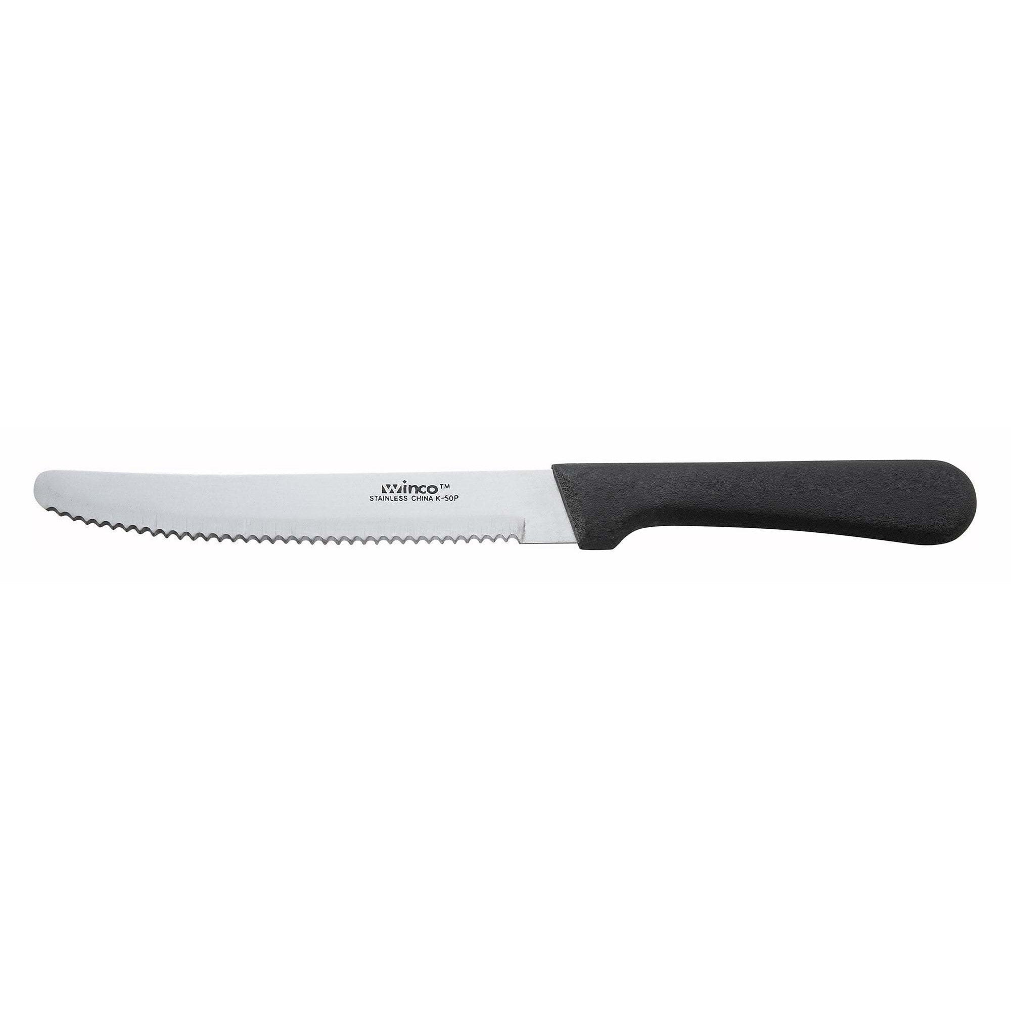 Winco - K-50P - Steak Knives, 5 Blade, Black PP Hdl, Round Tip - Flatware