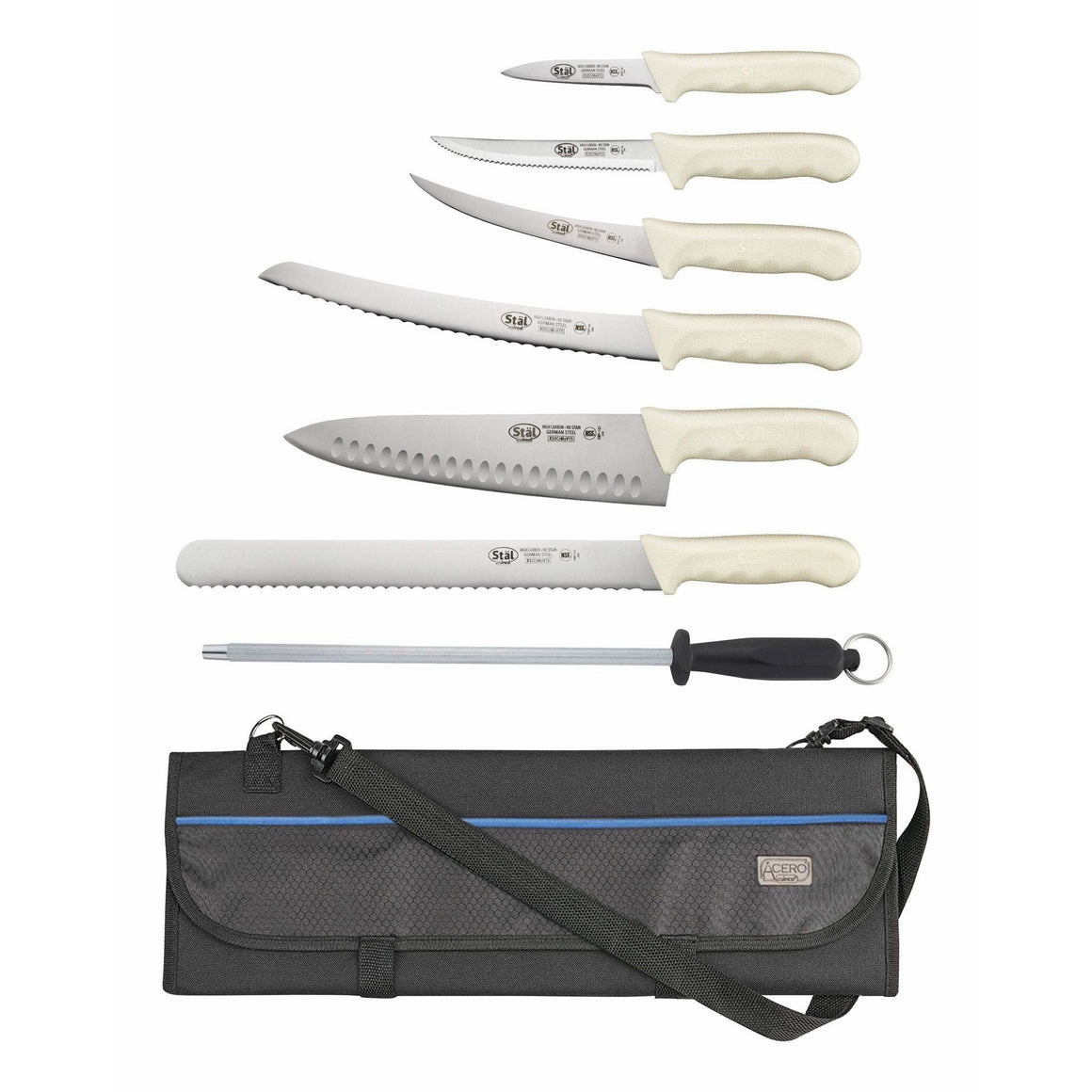 Winco - KWP-KIT1 - STAL 7-Pc Knife Bag Set (KWP-30, 50, 60, 91, 101, 121, K-12S, KBG-11, bonus NS-12R) - Chef Cutlery - Maltese & Co New and Used  restaurant Equipment 