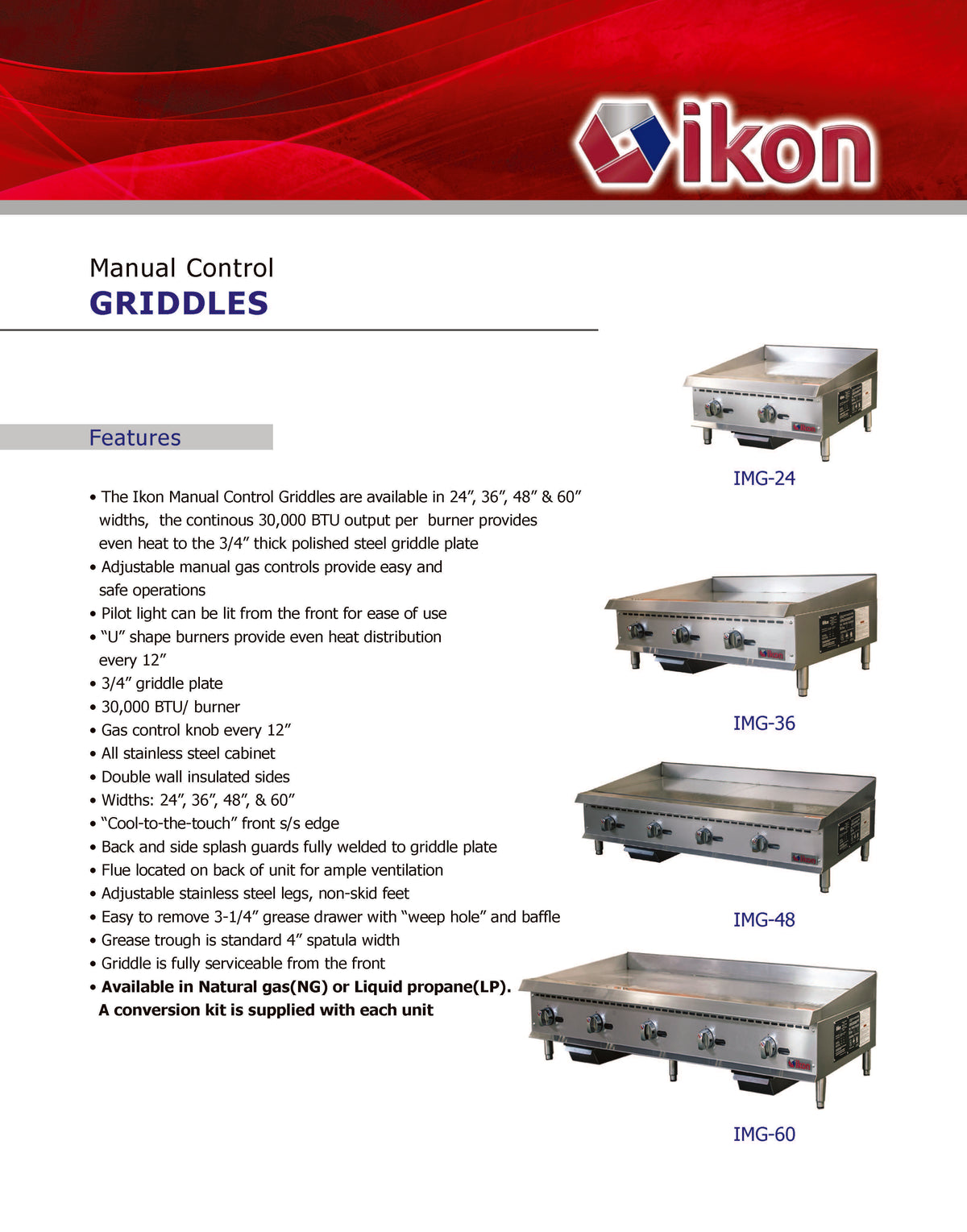 IKON COOKING - IMG-48  - Manual griddle - 48" - Brand New - Maltese & Co New and Used  restaurant Equipment 