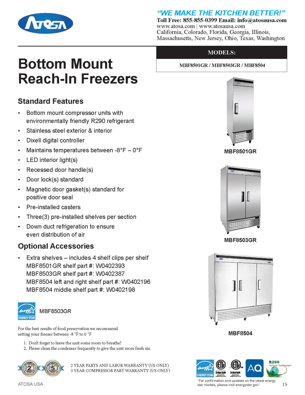 Atosa MBF8504 Bottom Mount - Three Door Freezer - 71 Cubic Ft. - Maltese & Co New and Used  restaurant Equipment 