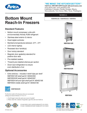 Atosa MBF8501GR Bottom Mount One Door Freezer 19.1 Cubic Ft. - Maltese & Co New and Used  restaurant Equipment 