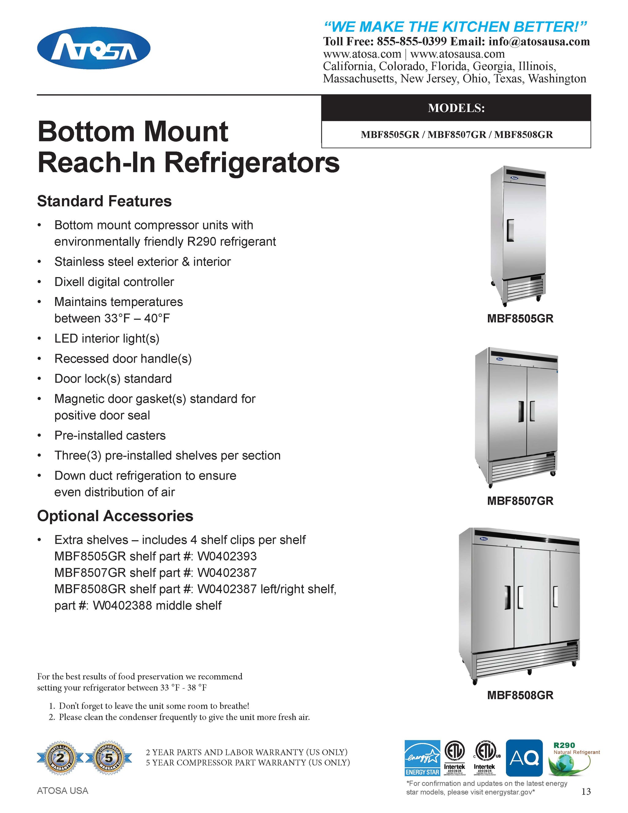 Atosa - Bottom Mount - One Door Refrigerator - 19.1 Cubic Ft. - Maltese & Co New and Used  restaurant Equipment 