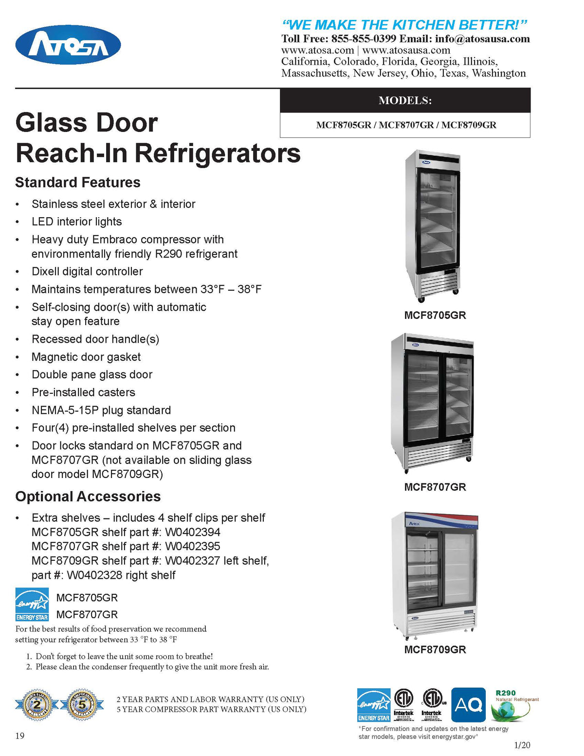 Atosa MCF8709GR Bottom Mount - Two Sliding Glass Door Refrigerator - 44.85 Cubic Ft. - Maltese & Co New and Used  restaurant Equipment 