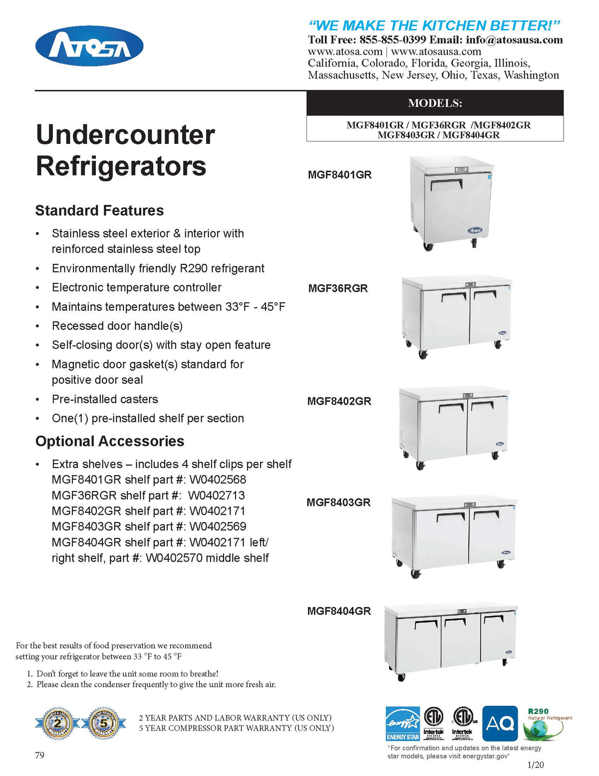 Atosa MGF8404GR 72'' Undercounter Refrigerator - 21.13 Cubic Ft. - Maltese & Co New and Used  restaurant Equipment 