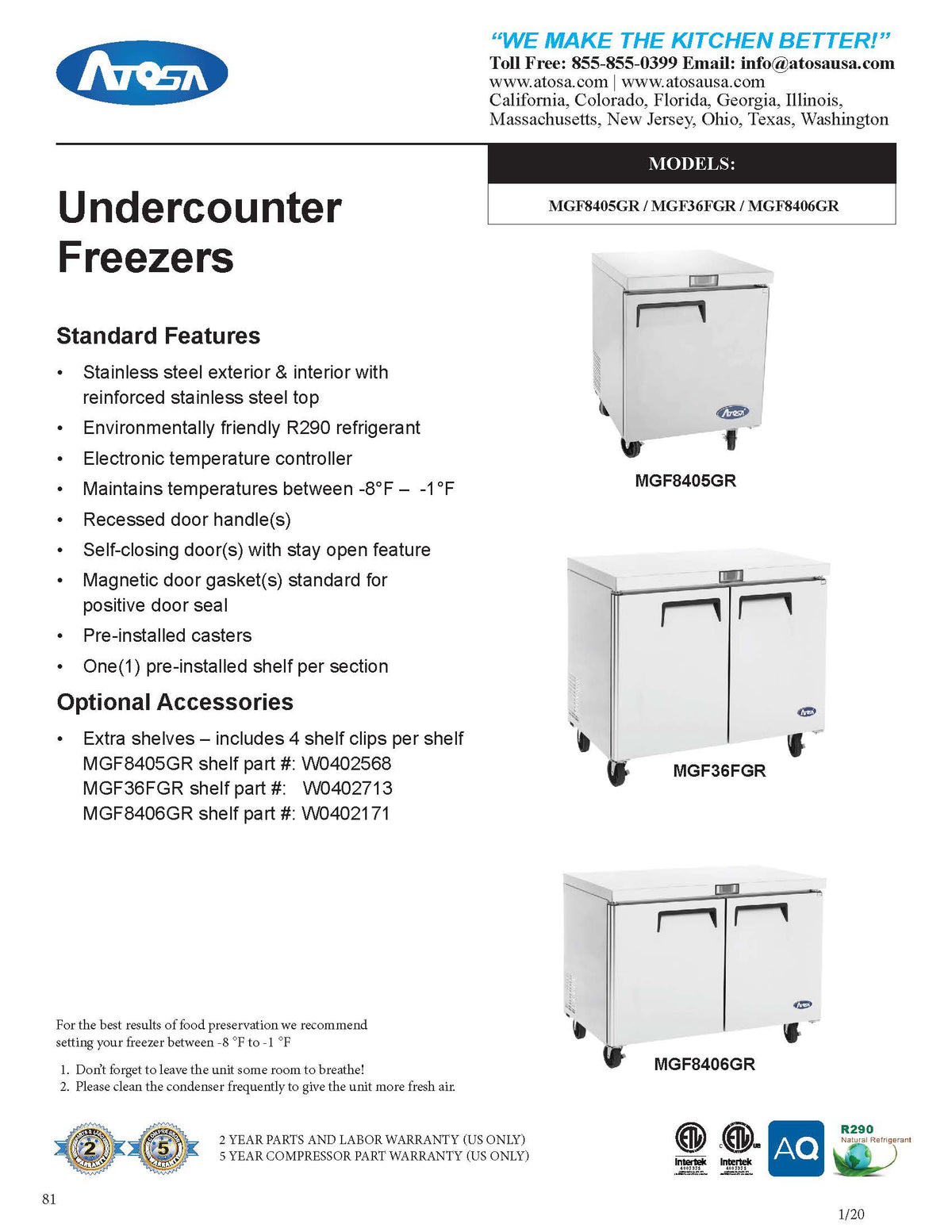 Atosa MGF8406GR 48'' Undercounter Freezer - 13.38 Cubic Ft. - Maltese & Co New and Used  restaurant Equipment 