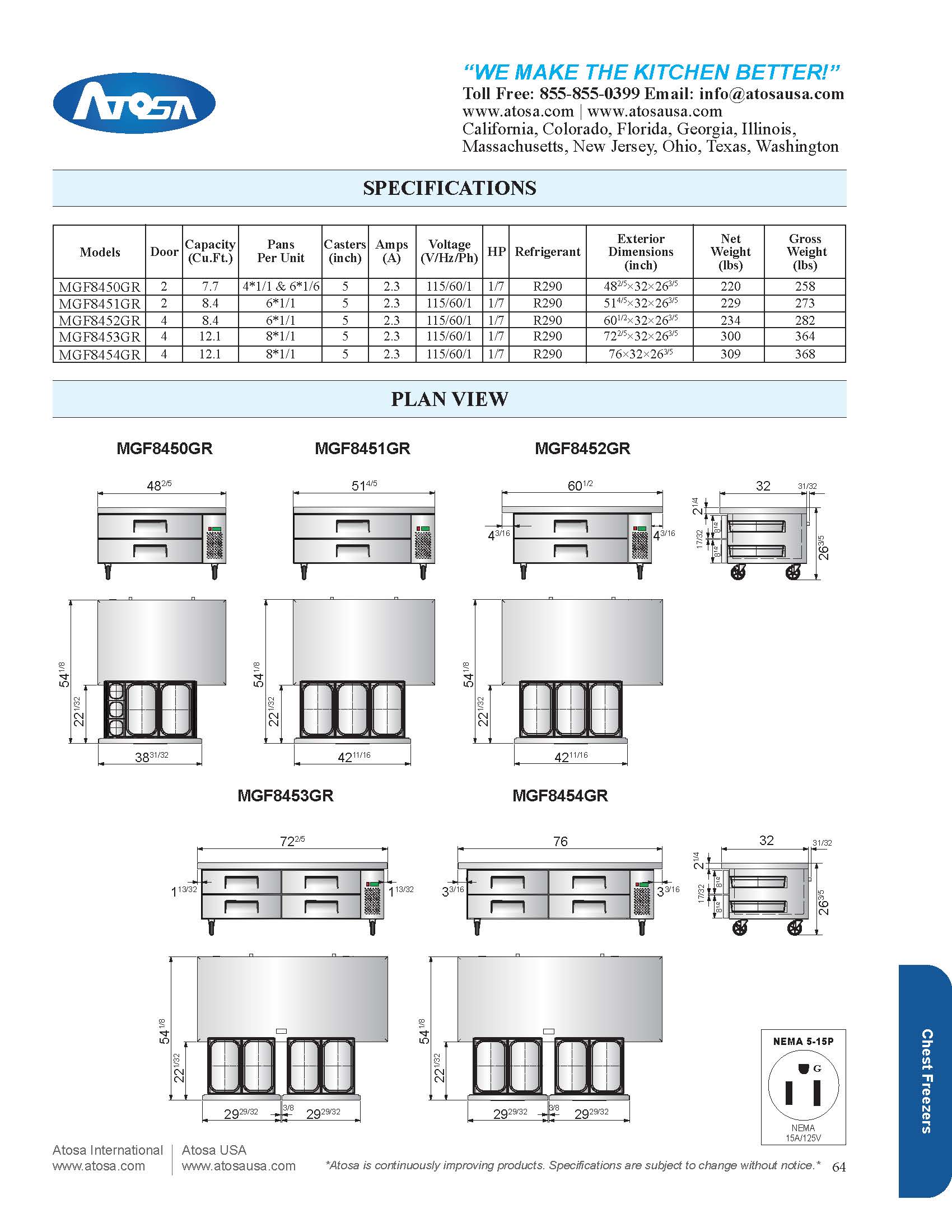 Atosa MGF8454GR 76'' Extended Top Chef Base with 72'' Cabinet - 12.1 Cubic Ft - Maltese & Co New and Used  restaurant Equipment 