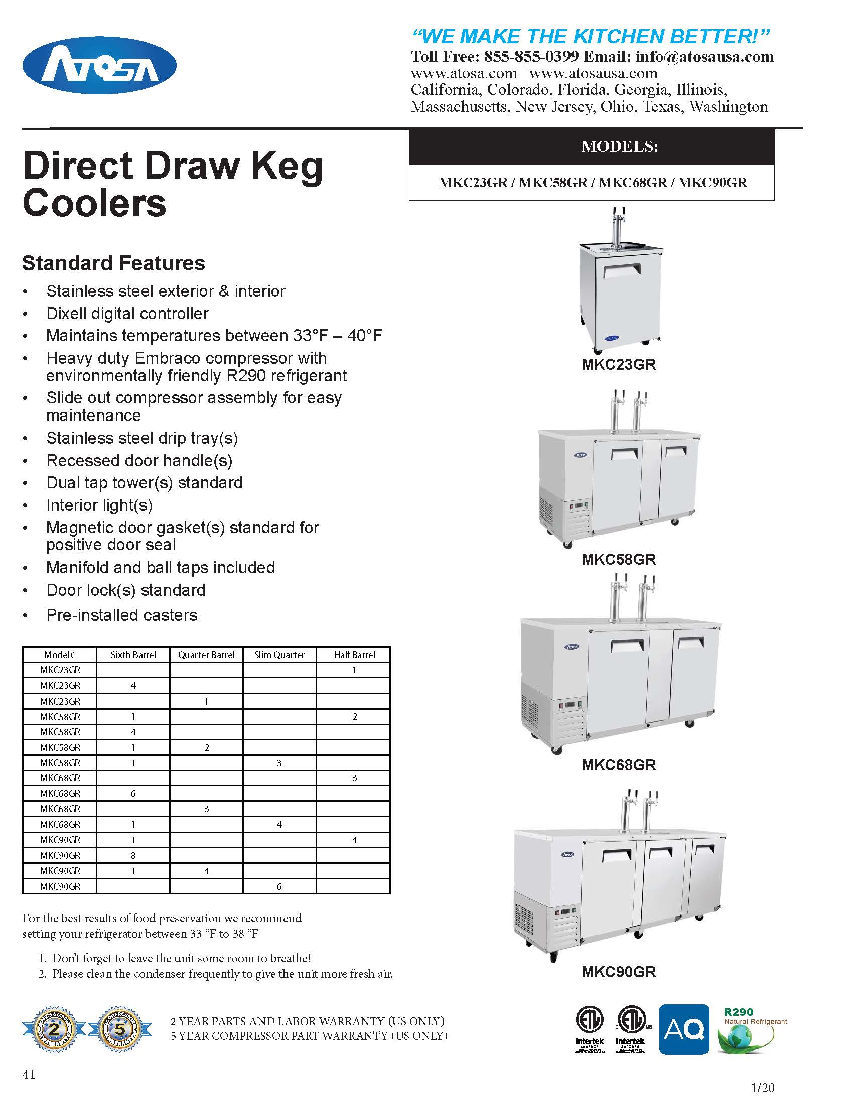Atosa MKC58 58'' Keg Cooler - Stainless Steel Exterior & Interior - Dual Faucet Tower - 17.3 Cubic Ft - Maltese & Co New and Used  restaurant Equipment 