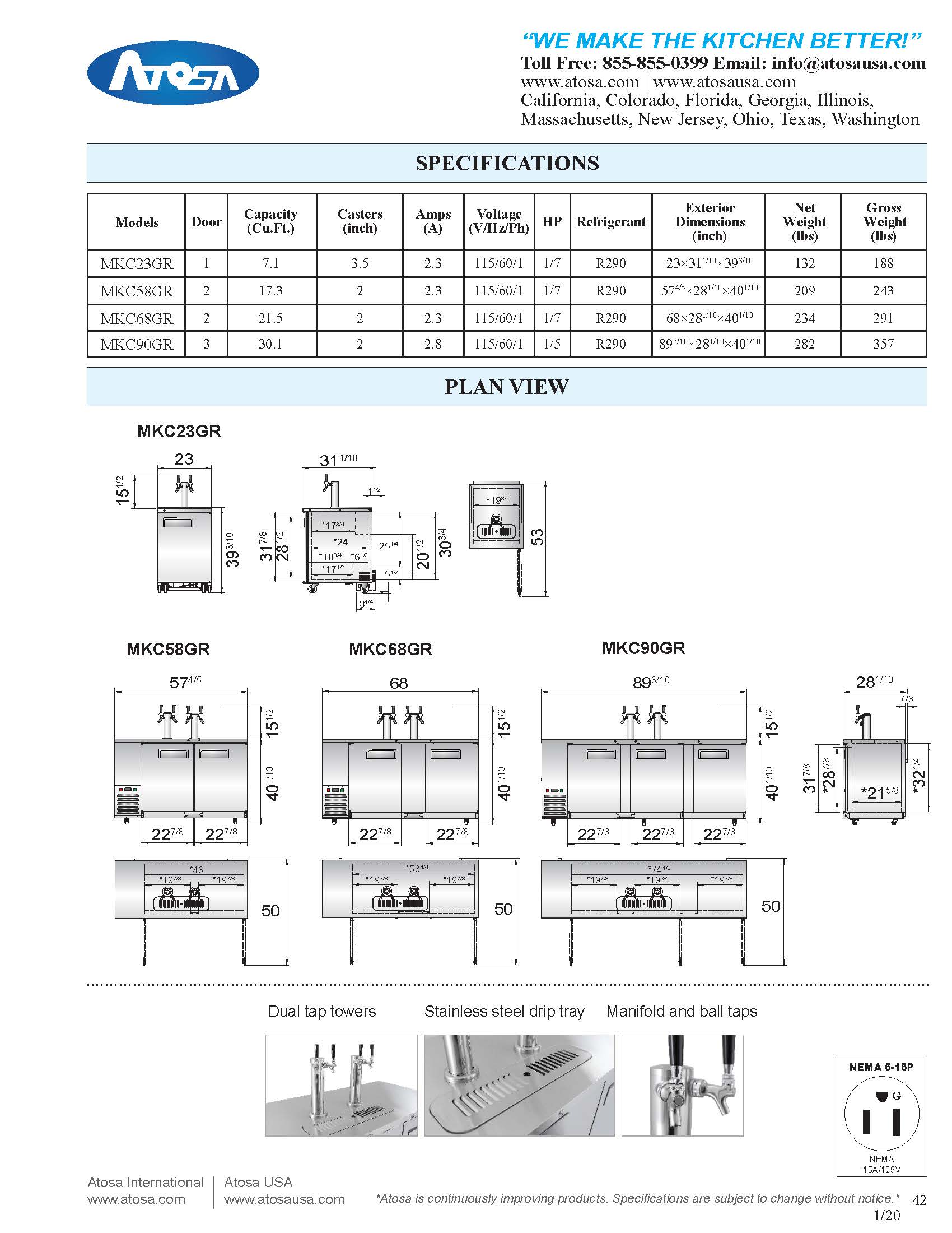 Atosa MKC58 58'' Keg Cooler - Stainless Steel Exterior & Interior - Dual Faucet Tower - 17.3 Cubic Ft - Maltese & Co New and Used  restaurant Equipment 