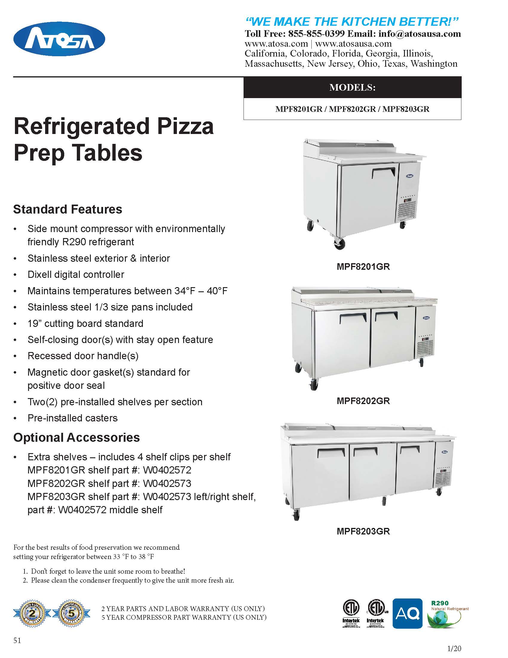 Atosa MPF8201GR 44'' Pizza Prep Table - 9.7 Cubic Ft - Maltese & Co New and Used  restaurant Equipment 