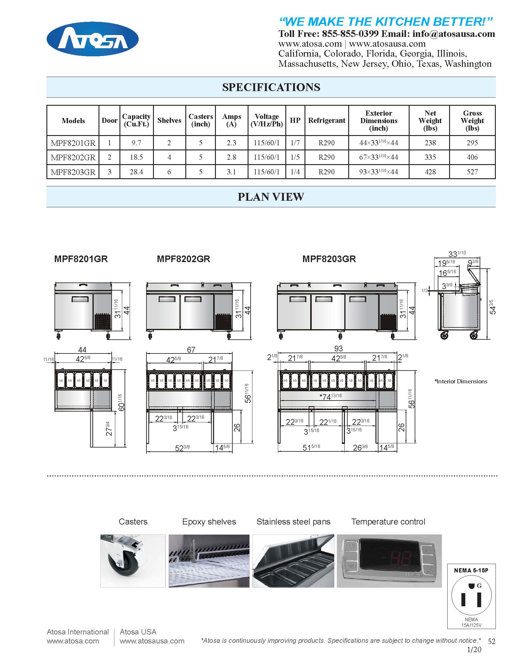 Atosa MPF8202GR 67'' Pizza Prep Table - 18.5 Cubic Ft - Maltese & Co New and Used  restaurant Equipment 