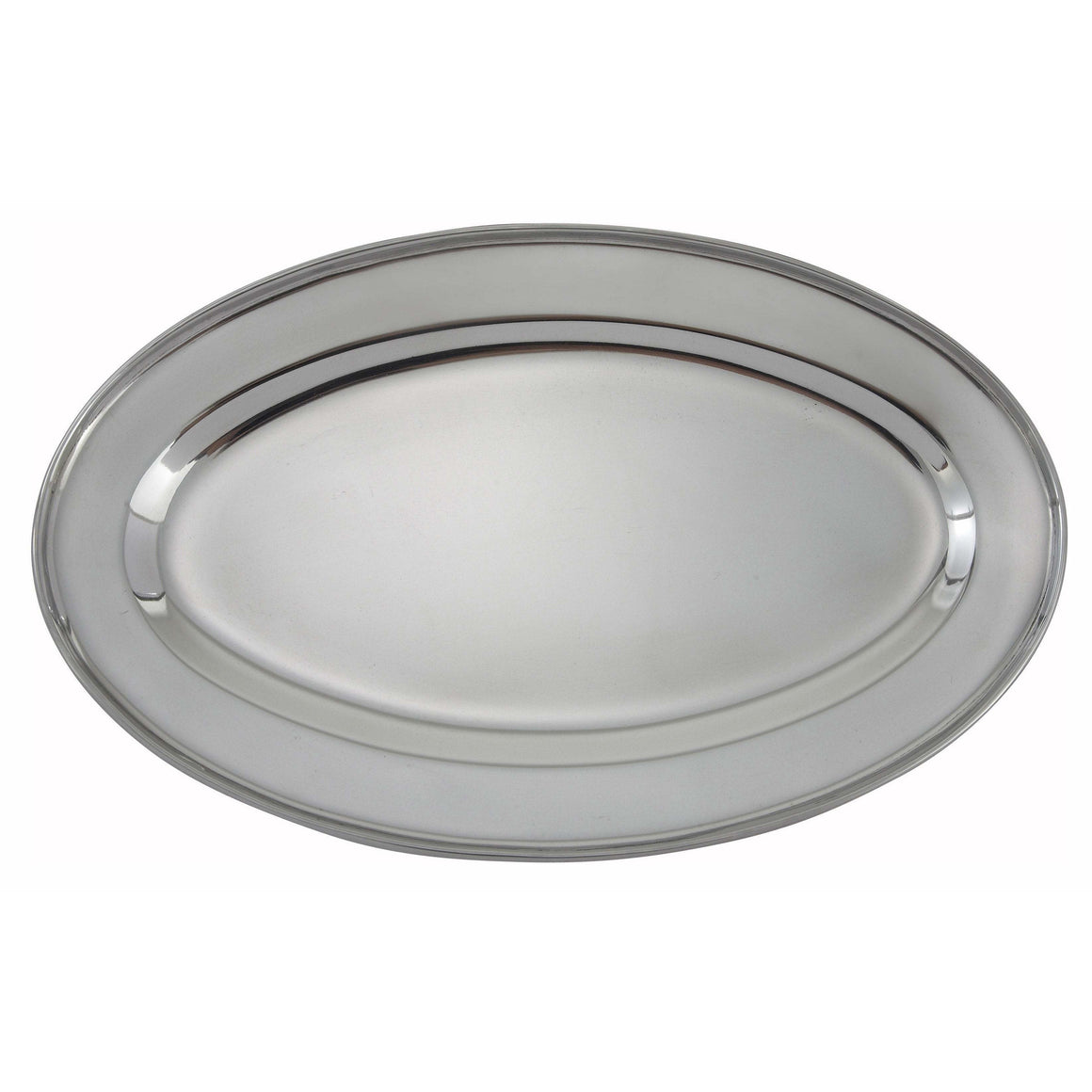 Winco - OPL-14 - Serving Platter, Oval, 14" x 8-3/4", Stainless Steel - Tabletop - Maltese & Co New and Used  restaurant Equipment 