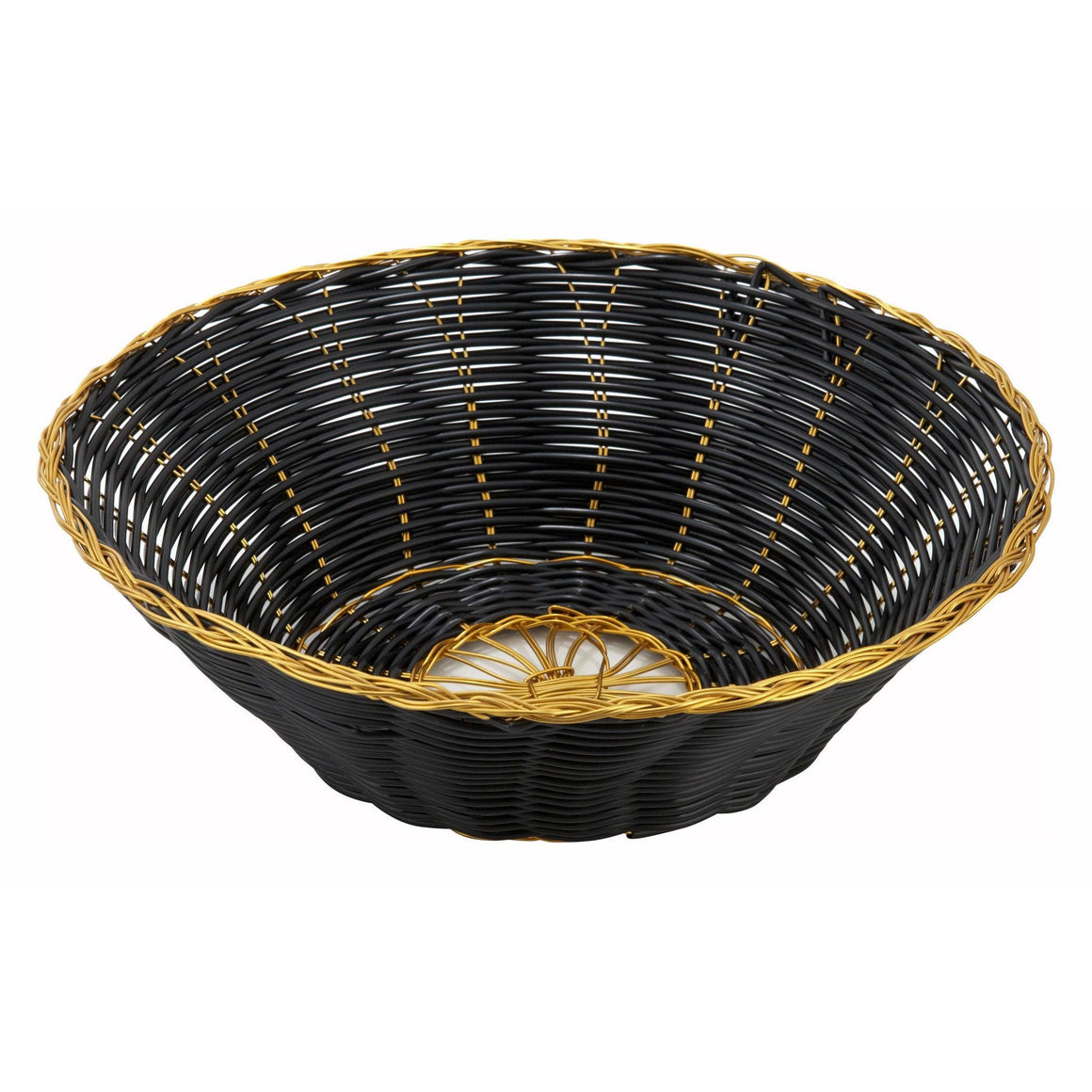 Winco - PWBK-8R - Poly Woven Baskets, Round, 8-1/4" x 2-1/4", Black/Gold - Tabletop - Maltese & Co New and Used  restaurant Equipment 