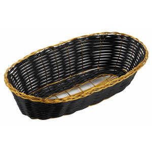 Winco - PWBK-9B - Poly Woven Baskets, Oval, 8-3/4" x 3-7/8" x 2", Black/Gold - Tabletop - Maltese & Co New and Used  restaurant Equipment 