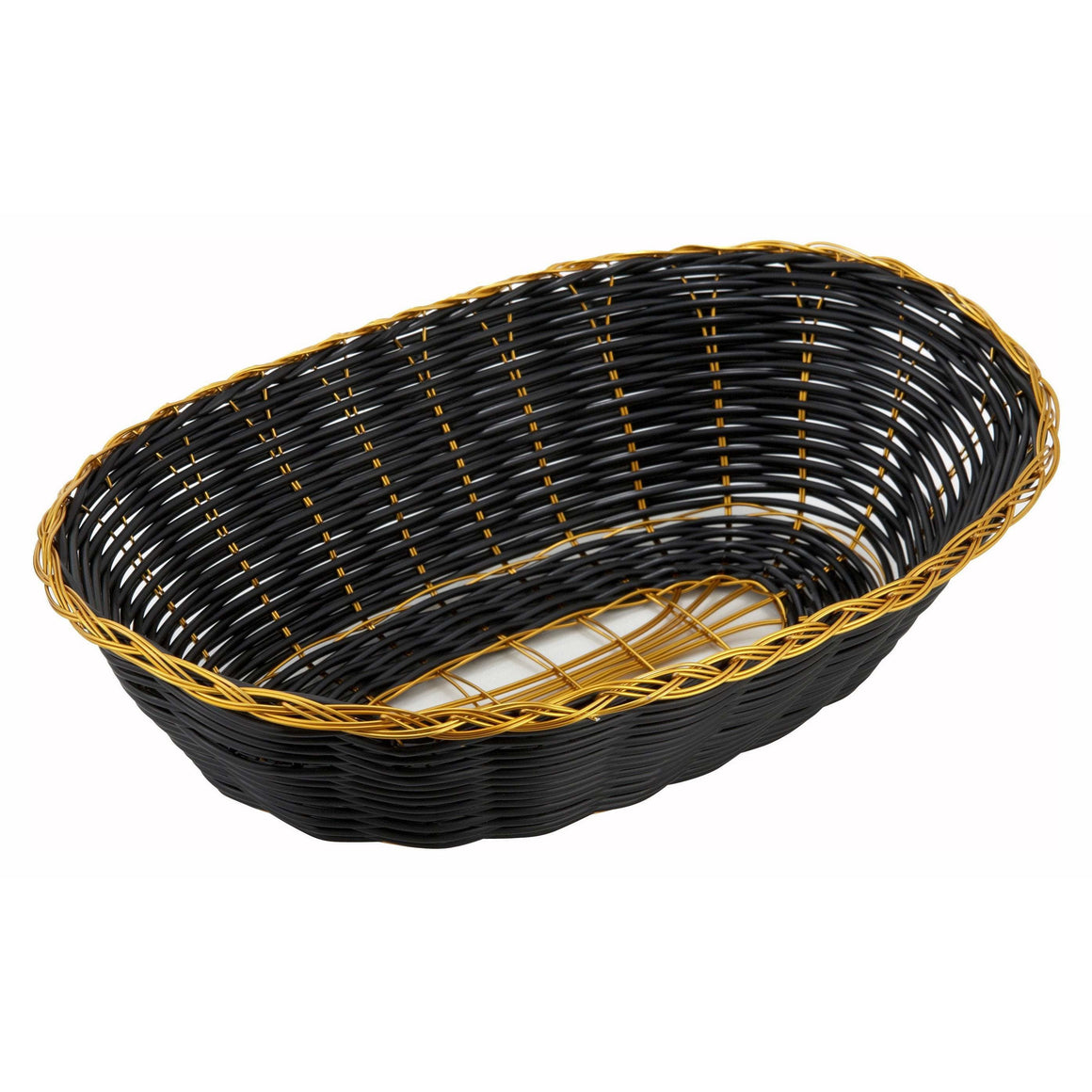Winco - PWBK-9V - Poly Woven Baskets, Oval, 9" x 7" x 2-3/4", Black/Gold - Tabletop - Maltese & Co New and Used  restaurant Equipment 