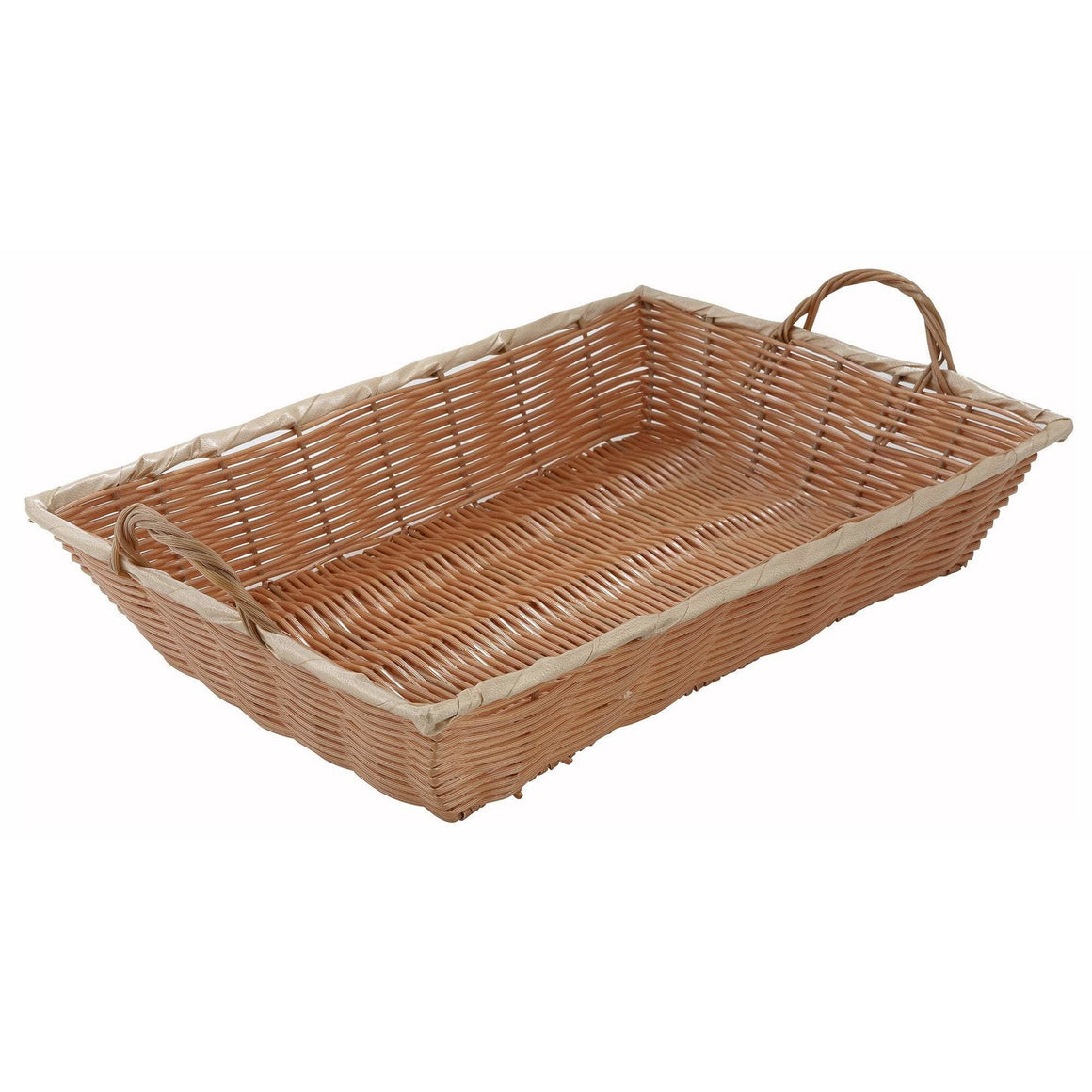 Winco - PWBN-16B - Poly Woven Basket, Rectangular w/Hdls, 16" x 11" x 3", Natural - Tabletop - Maltese & Co New and Used  restaurant Equipment 