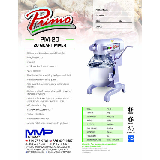 Primo - PM-20 - Planetary Mixer - Brand New - Maltese & Co New and Used  restaurant Equipment 